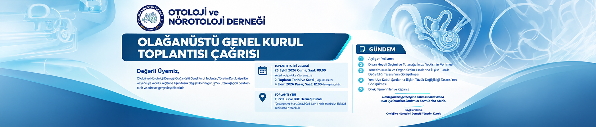 Otoloji ve Nörotoloji Derneği - Olağanüstü Genel Kurul Toplantısı Çağrısı